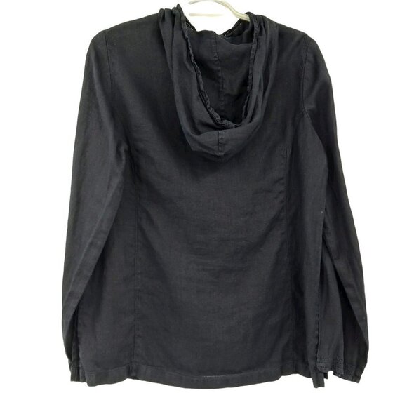 Talbots Pure Irish Linen Boxy Lagenlook Navy Blue Hooded Shirt Relaxed Artsy S - Picture 2 of 9